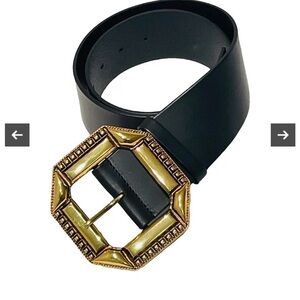 Etro Milano Black Belt with Gold Buckle